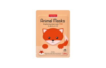 PUREDERM Skin Solution Animal Masks izgaismojoša auduma sejas maska ar apdruku “Lapsa” 9517