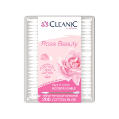 CLEANIC ROSE BEAUTY vates kociņi ar papīra kātiņu 200 gb. CLEANIC ROSE BEAUTY vates kociņi ar papīra kātiņu 200 gb.
