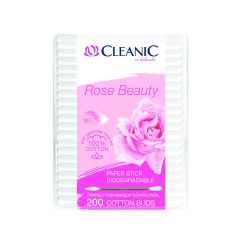 CLEANIC ROSE BEAUTY vates kociņi ar papīra kātiņu 200 gb. CLEANIC ROSE BEAUTY vates kociņi ar papīra kātiņu 200 gb.