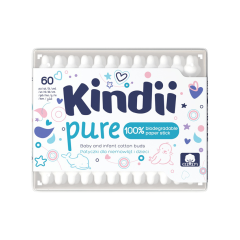 CLEANIC KINDII BABY vates kociņi bērniem ar papīra kātiņu karbiņā 60 gb